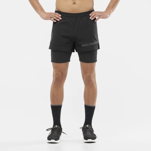 Black Salomon Cross 2in1 Men's Shorts | PH 81026Q